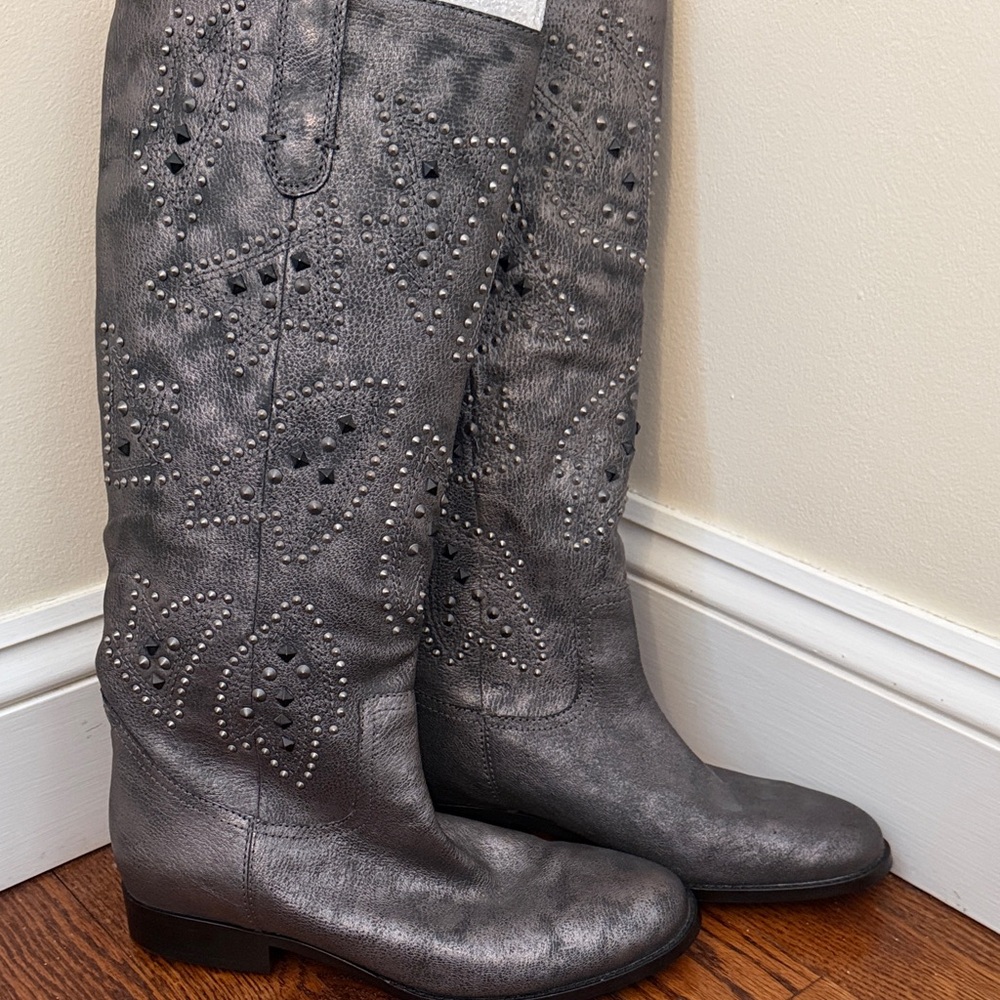 Women's FRYE AND CO. Phoenix Distressed Leather Pull on Tall Boots   Pewter Sz 8